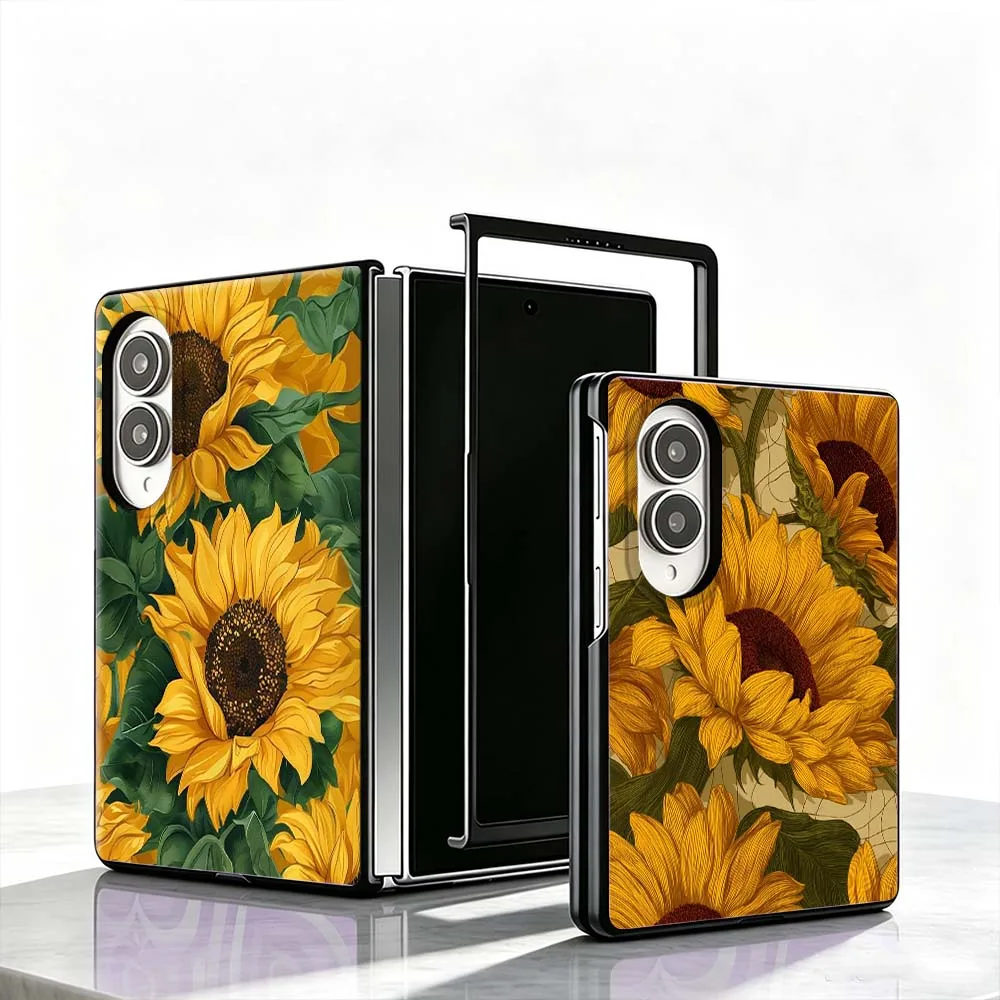 Artistic Sunflower Pattern Phone Case For Samsung Galaxy Z Fold 8 PC Hard Mobile Folding Black Gifts Shell Cover