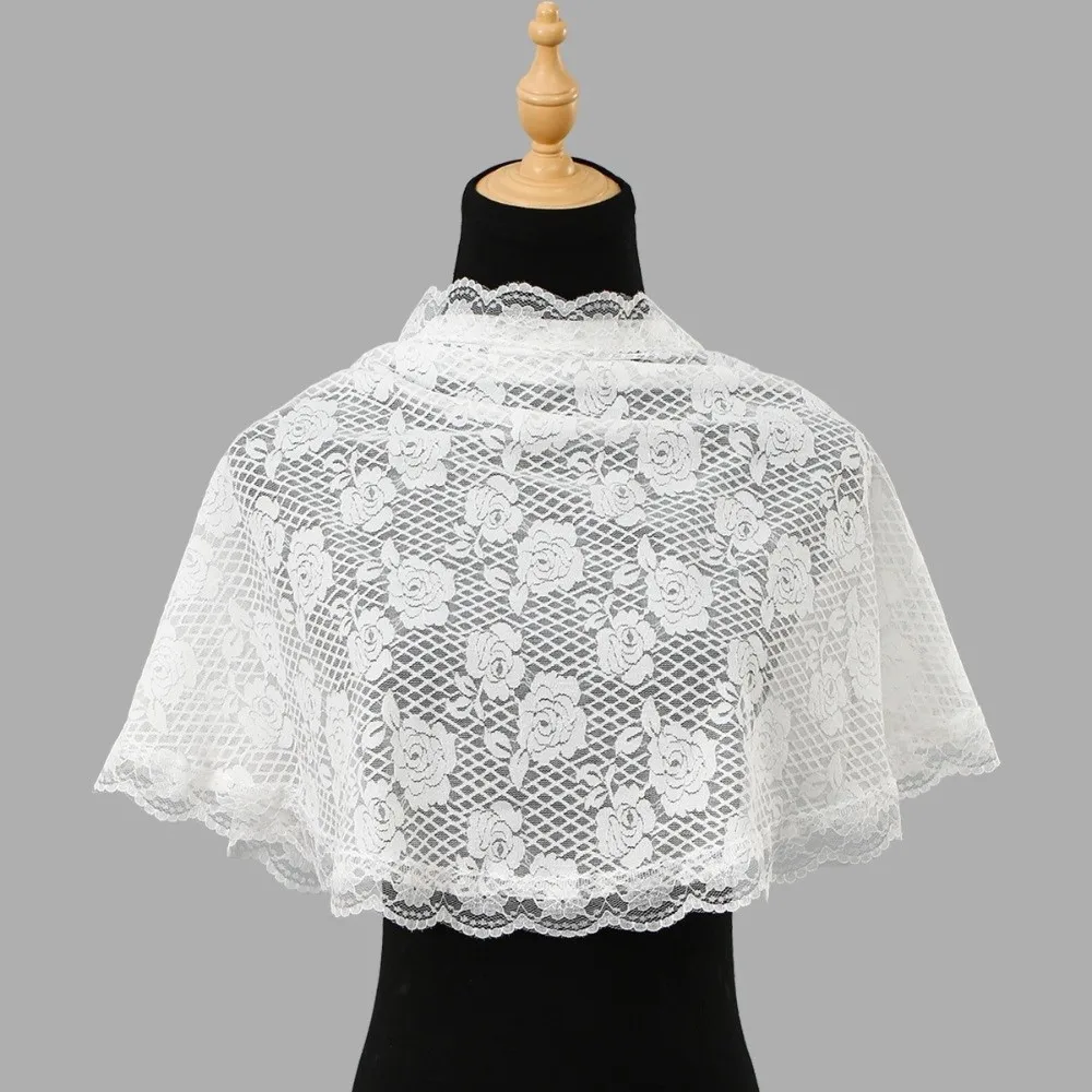 Sheer Fabric Embroidered Triangle Scarf Wave Edge Trim Lace Embroidery Floral Lace Shawl Large Size Mesh Material