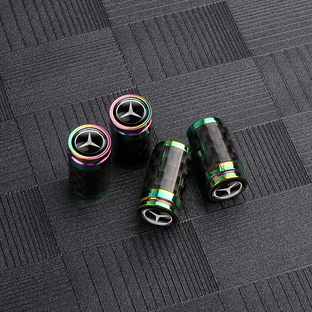 4PCS Car Carbon Fiber Styling Wheel Tires Valve Cap Dust Cover for Mercedes Benz AMG E C G M S Class W204 W212 W176 W210 CLA GLA