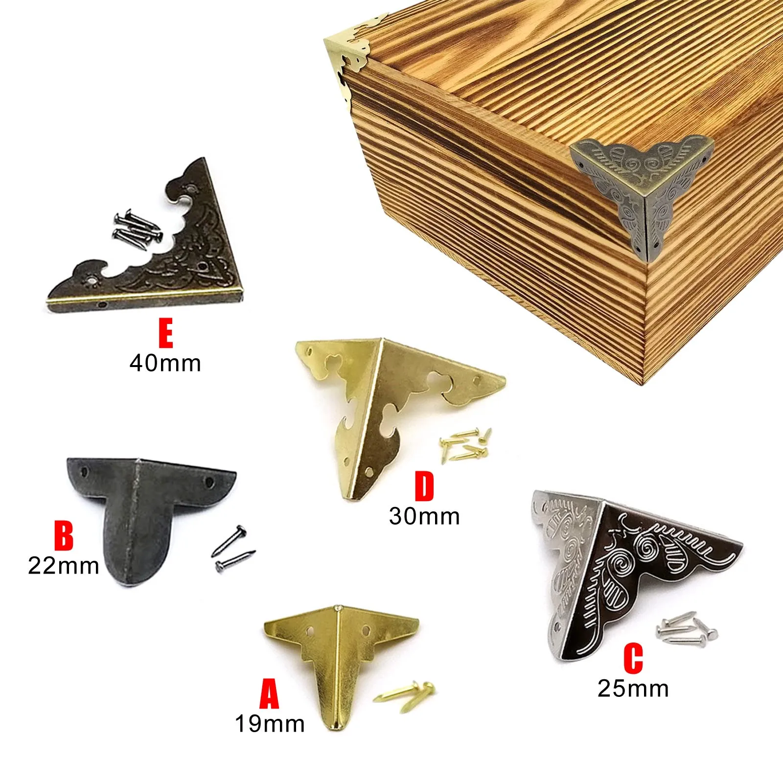 HZYUEGOU 12 Stück Antiker Vintage Dekorativer Eckenschutz für Schmuckkästchen, Wein-Holzkisten, Koffer, Bilderrahmen, DIY – Detail 1