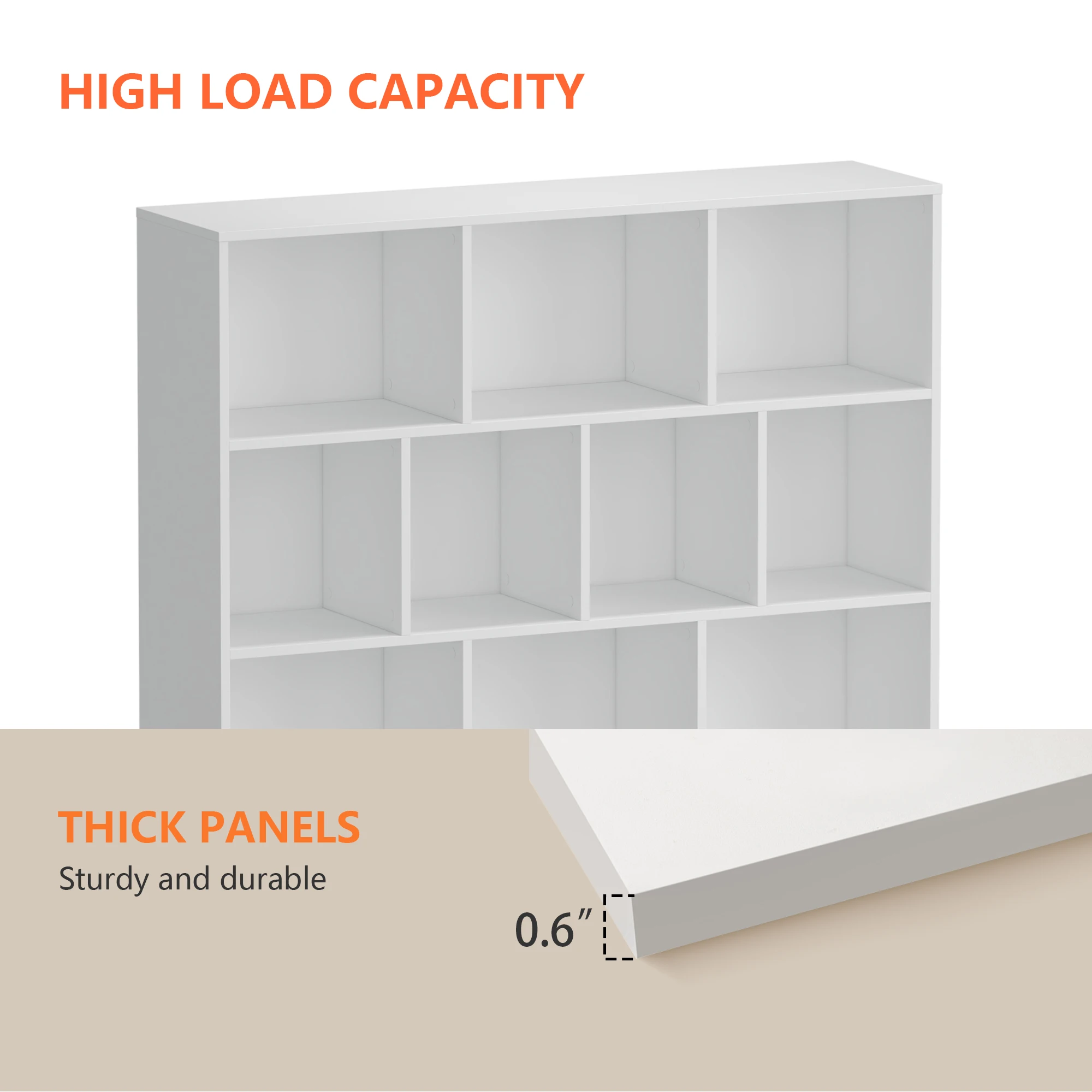 10-Cube Open Bookshelf White 3-Tier Grid Storage Cabinet Freestanding Display Bookcase with Legs Modern Living Room Divider Shelf Suitable for Living Rooms Homes Bedrooms view 6