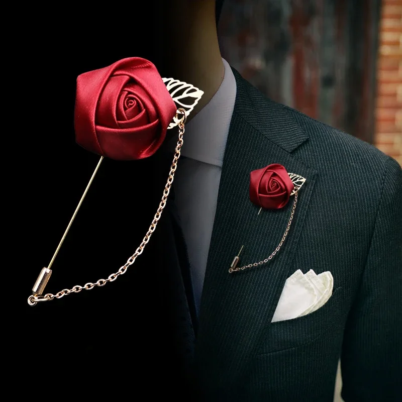 Boutonniere para novio, alfileres de flores rosas de seda para boda, ojal para padrino de boda, accesorios para matrimonio, Broche Mariage