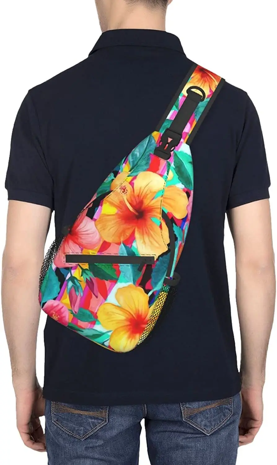 Hawaii Hawaiian Flowers Floral Sling Bag,Multipurpose Shoulder Bags Travel Hiking Chest Backpack for Women Men