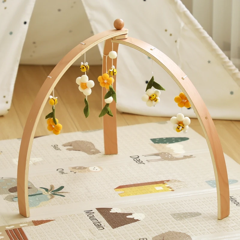 Baby Montessori Holz-Spielbogen mit Rassel-Spielzeug, Neugeborenen-Mobile, Hängende Sensorik-Spielzeuge, Faltbarer Spielbogen mit Halterung, Geschenk für Kinder – Detail 22