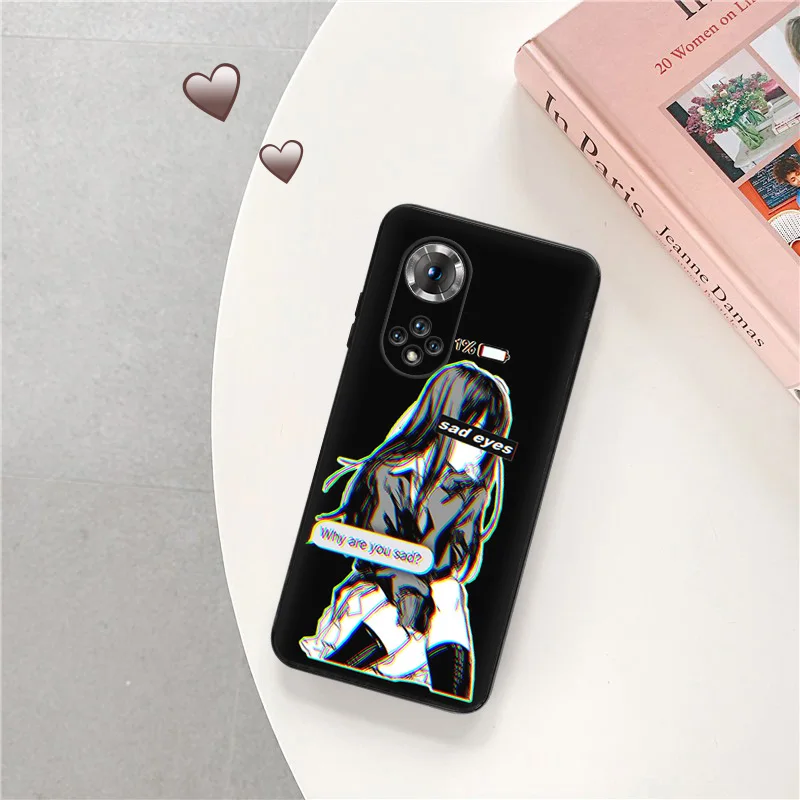 Silicone Black Phone Case for Honor x8b Magic5 x9 x7 b x6 x8 a 90 70 8x x8a x7b Vaporwave Girl Anime Pixel 7a 8a 7 6 8 Pro Cover