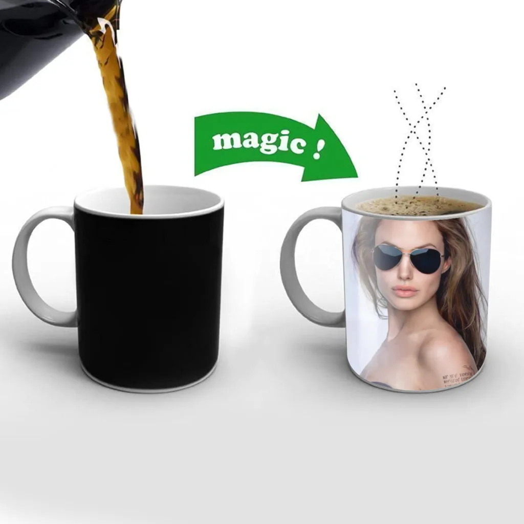 

Angelina Jolie Coffee Mugs Creativ Color Changing Milk Tea Cup Ceramic Magic Heat Sensitive Mug Gifts