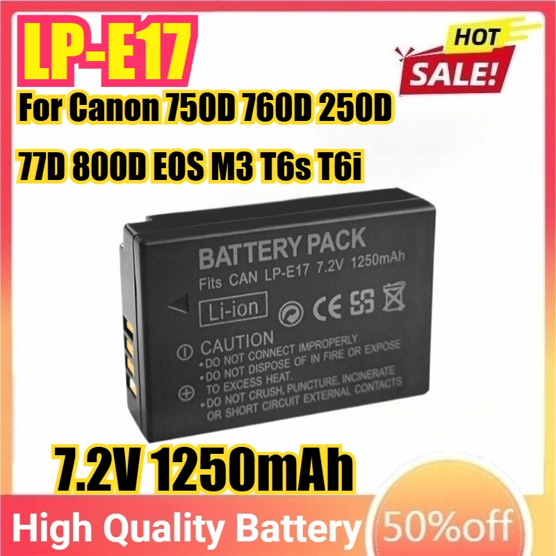 

LP-E17 7.2V 1250mAh Camera Battery For Canon 750D 760D 250D 77D 800D EOS M3 T6s T6i T7i X8i 8000D R50 M6 M5 M3 SL2 LC-E17E