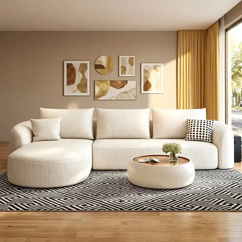 Latest Soft L-shaped Compressed Sofa Modern Fabric Cloud Couches Foam Sofa in a Box Living Room Vacuum Modular Compression