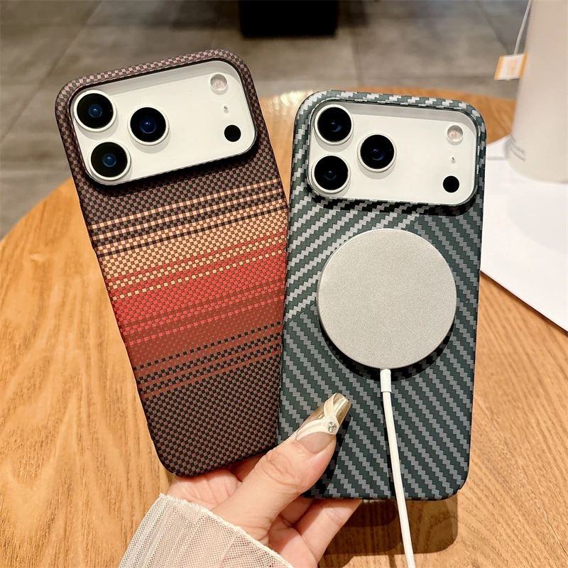 Ultra Thin Carbon Fibre Kevlar Pattern For Magsafe Magnetic Case For iPhone 17 Air 16 15 14 Plus 13 12 11 Pro Max PC Hard Cover - Image 2