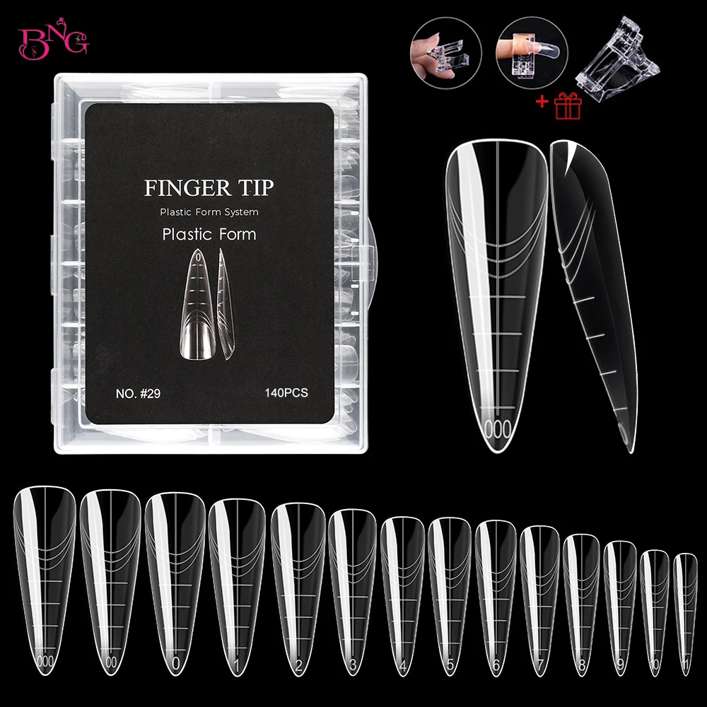 

TP 140 шт. двойные формы на шпильке для наращивания геля, акриловые формы для ногтей, многоразовые прозрачные формы для ногтей, формы с полным покрытием, 14 размеров