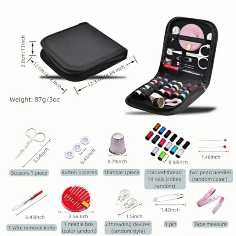 1Bag 27Pcs Sewing Kit, Multi-Purpose Portable Sewing Supplies Set with Thread, Needles, Threader, Thimble, Measuring Tape