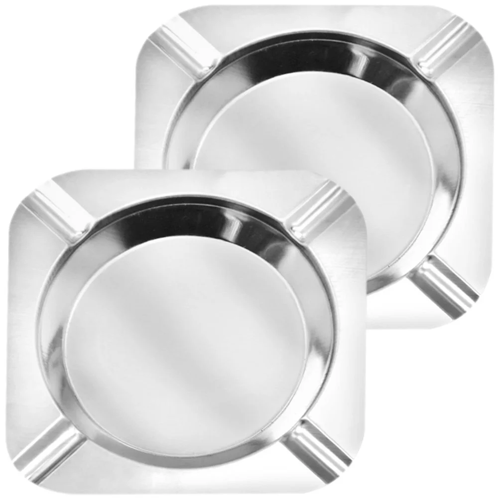 

2 Pcs Smoking Ash Tray Ashtrays for Cigarettes Lid Stainless Steel Indoor Travel