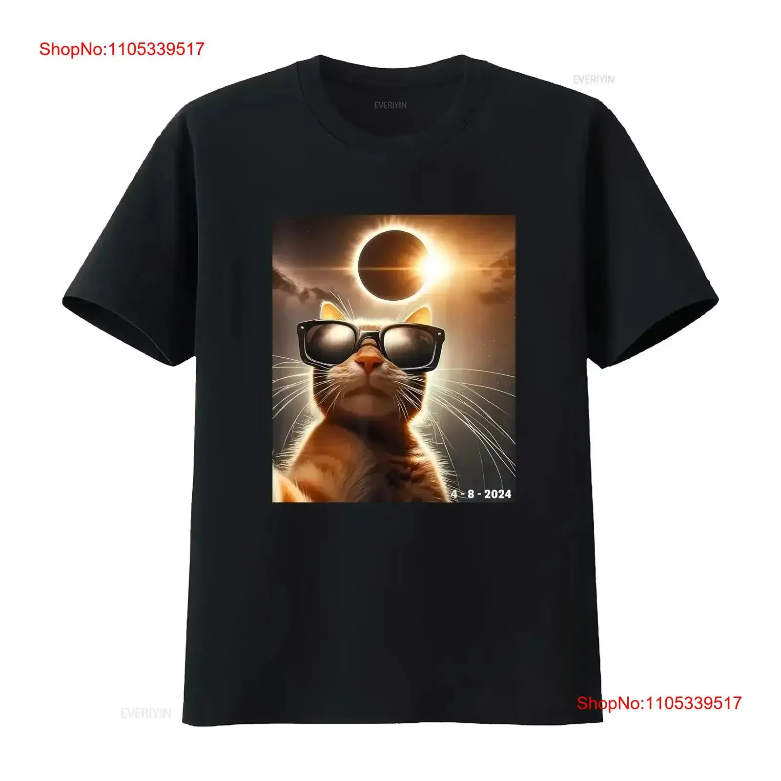 Cat Taking A Selfie With Solar 2024 Eclipse Cute T Shirt vintage Washed Comfortable homme Breathable vintage Washed Unisex