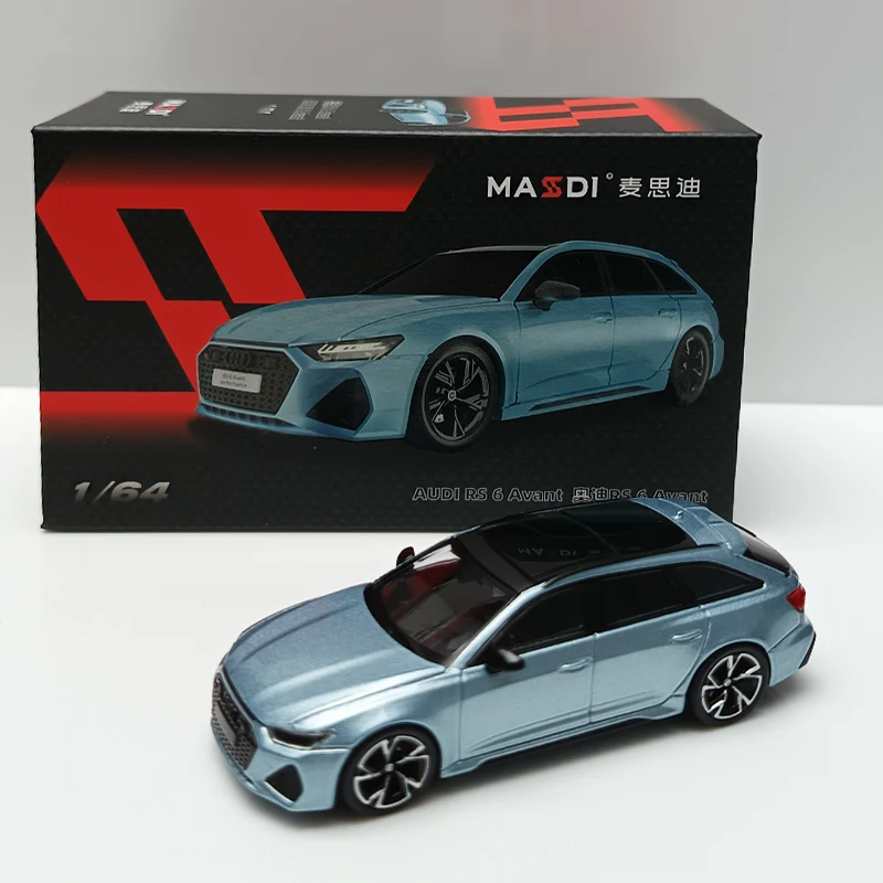 Masdi 1:64 Audi RS6 Style Avant Wagon Ice Blue Alloy Diecast Car Model Simulation Sportscar Desktop Display Collection Gift