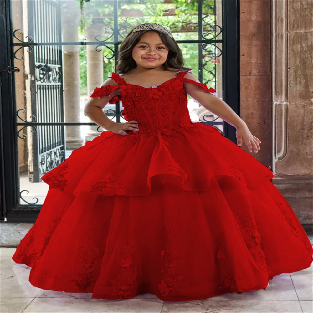 Fora do ombro Flower Girl Vestidos para casamento Ruffles Sequins Floor Length Girl Kids Birthday Party Primeira Sagrada Comunhão Vestido