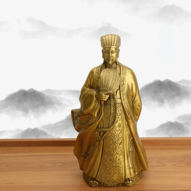 

Zhuge Liang Statue Pure Copper Crafts Feng Shui Decoration Sculpture Sleep Grgon Bronze Decoration Family, Office Decoration