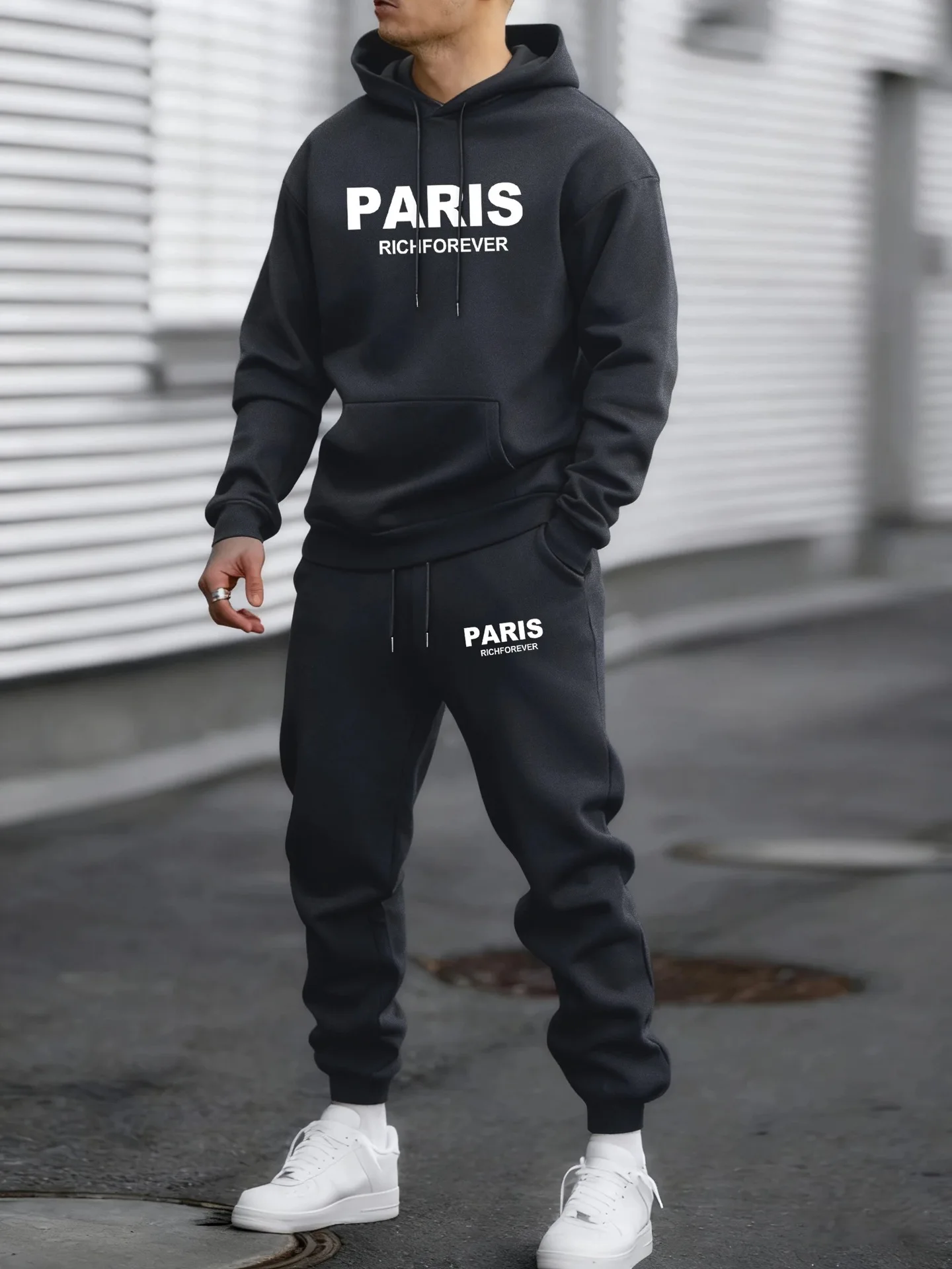 New letter printed hoodie set with autumn and winter velvet European and American sweatpants jacket for men's street fashion cas