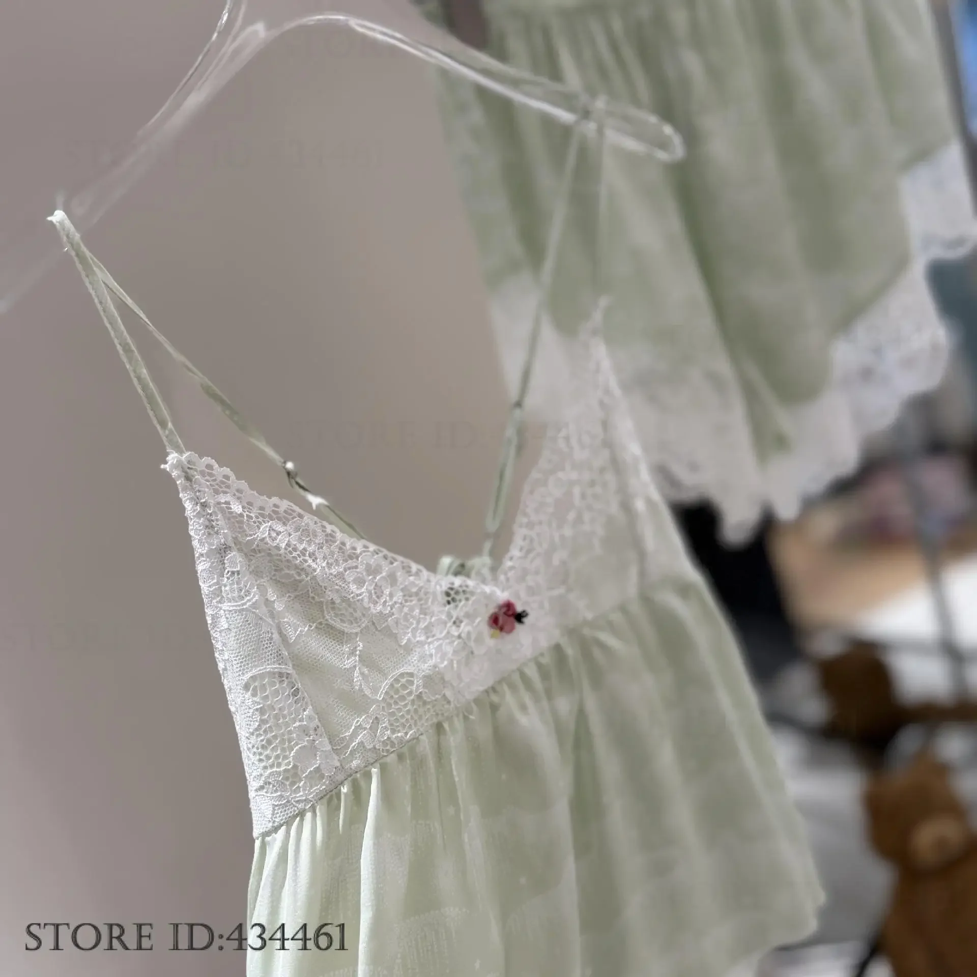 

Sexy Lace Female Intimate Lingerie Pajamas Set Summer Ice Silk Sleepwear Homewear Sweet Young Girl Pijamas Loungewear Pyjama