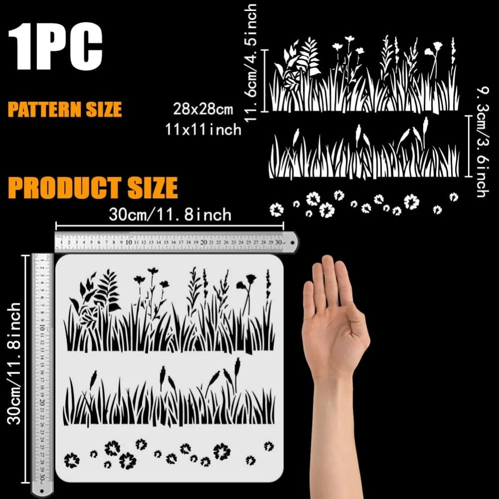 Layering Grasses Painting Stencil 11.8x11.8inch Reusable Wild Flower Drawing Template DIY Art Reed Grass Pattern Decoration