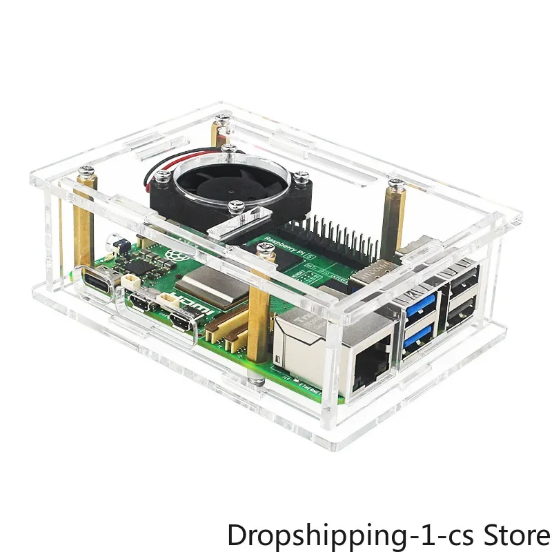 Raspberry pi5 development board acrylic protective shell with cooling fan cooling