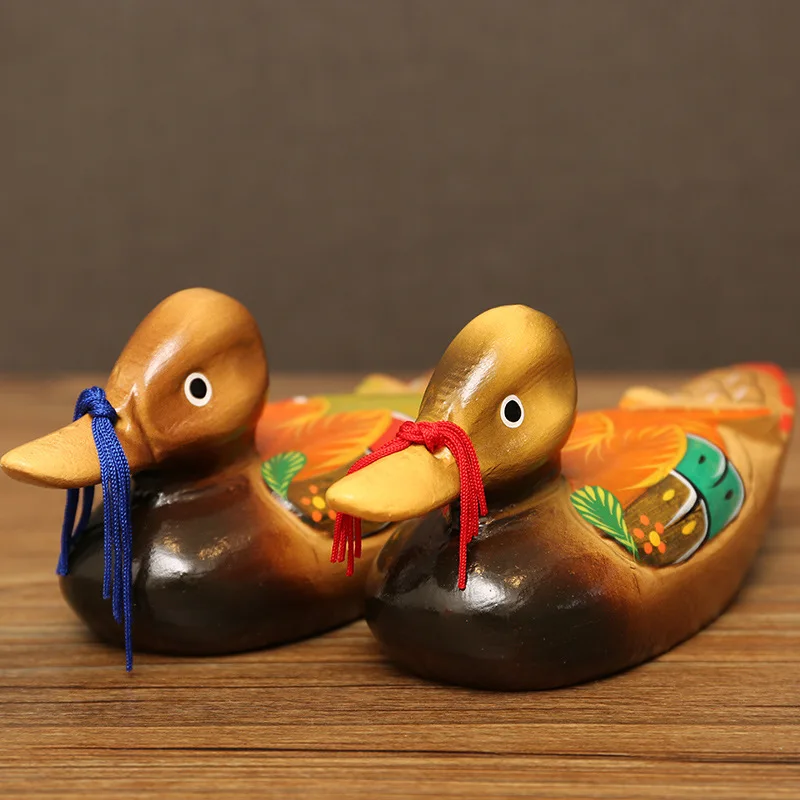 Wooden Mandarin Duck Decor Pair - Elegant Love Symbol for Bedroom/Desk | Handcrafted Wedding Gift | Anniversary Present