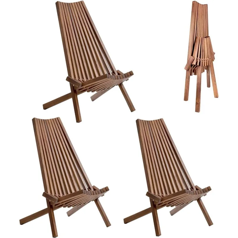 3PC Folding Garden Lounge Chairs Solid Wood Outside for Indoor Outdoor Handcrafted Patio Seating Beach Yard Balcony Furniture