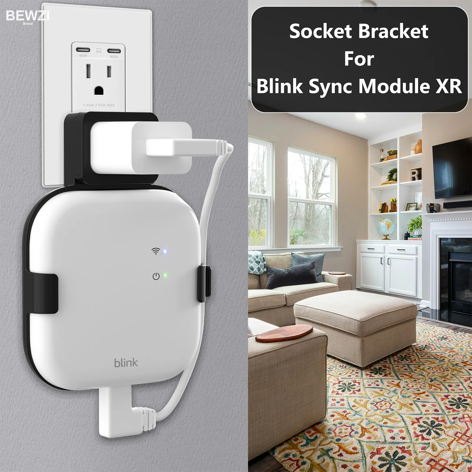 For Blink Sync Module XR Wall Bracket, Space Saving Socket Bracket, For Blink Sync Module XR System Hub Outlet Holder