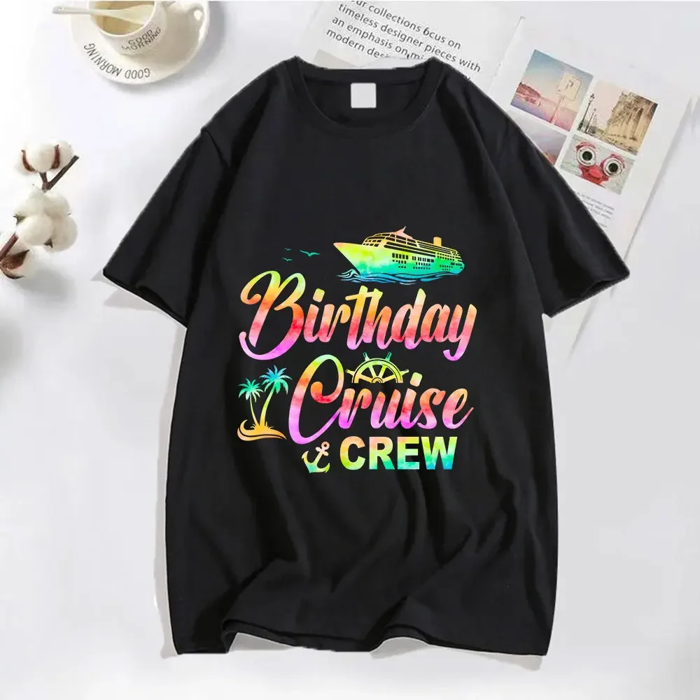 Birthday Cruise Crew T Shirt for Women Fashion Y2k Graphic Print Tops Casual Short Sleeve Tees Harajuku 90s Ulzzang Streetwear