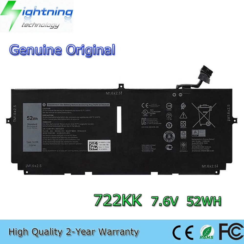 

722KK 7.6V 52Wh Laptop Battery for Dell XPS 13 9300 2020 i5 FHD XPS 13 9310 WN0N0 2XXFW