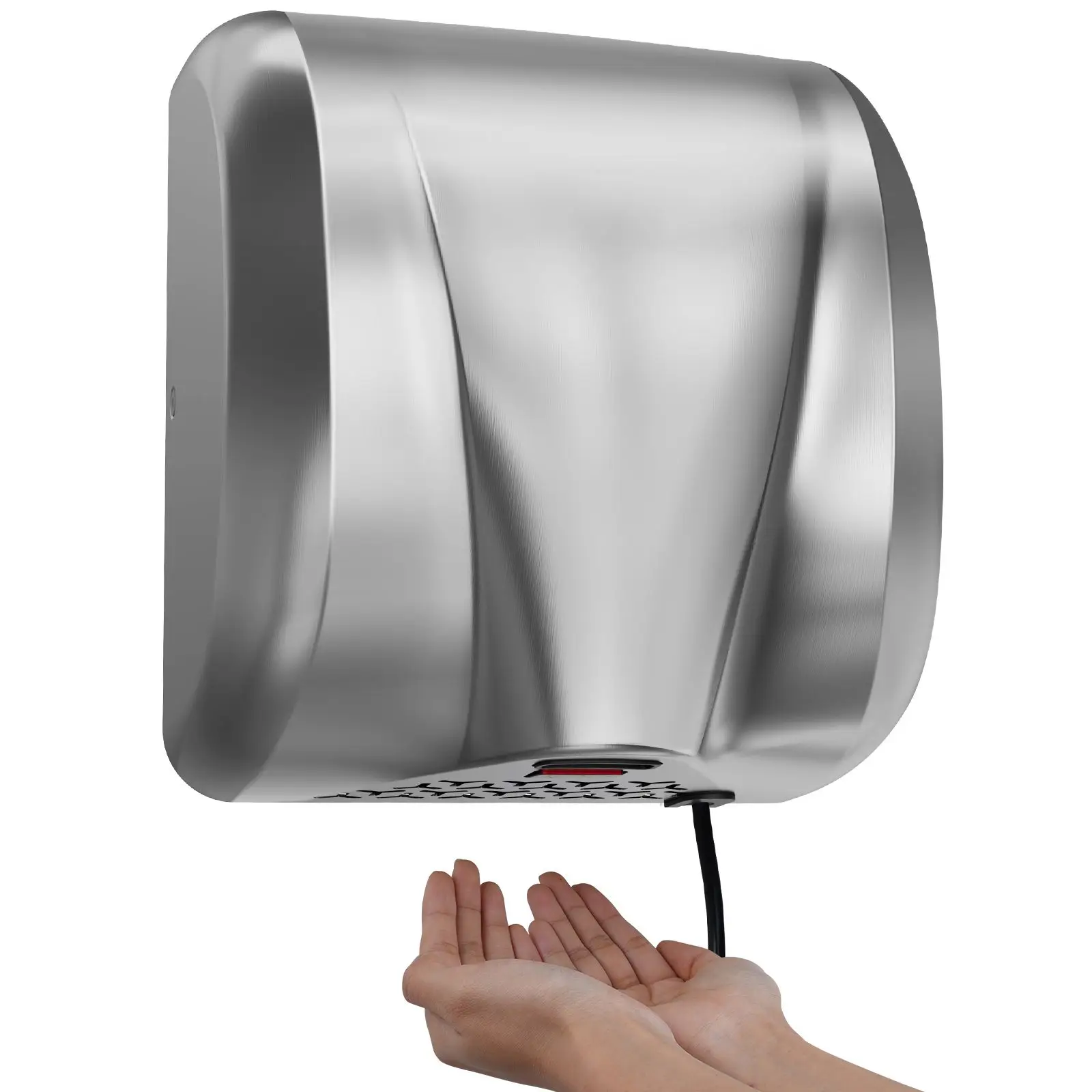 Secador de Manos Comercial de Alta Resistencia, 1300W, Automático, de Alta Velocidad, de Acero Inoxidable, con Aire Caliente, 120V, Enchufable/Cableado