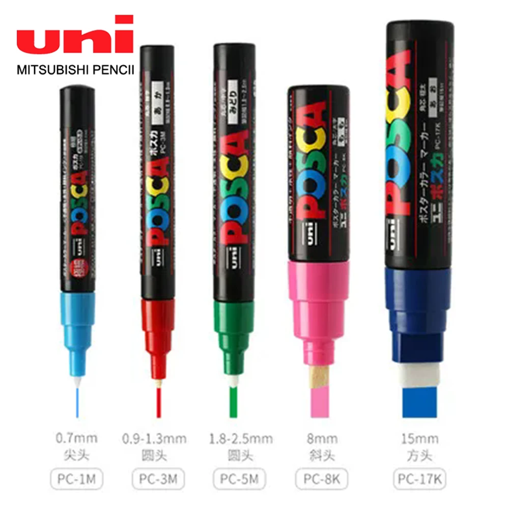 5pcs/set UNI Posca Paint Pen Mixed Mark 5 Sizes PC-1M/3M/5M/8K/17K Color Markers Back To School School Acsesories Stationery