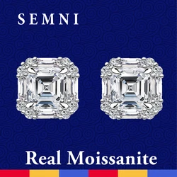 SEMNI Asscher Cut 2.0ct 4.0ct Moissanite Diamond Stud Earrings for Women 925 Sterling Silver Fine Jewelry Lover's Gift