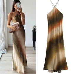 HXAO 2024 Tie Dye Halter Dresses Women Dresses Summer Sleeveless Backless Slim Maxi Dresses Sexy Elegant Party Dresses For Women