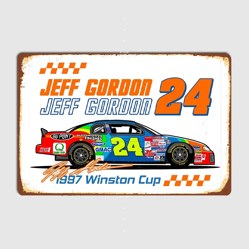 جيف جوردون ناسكار - بوبي أليسون كلاسيكي عتيق لسباق السيارات ملصق معدني علامة بار جدار السيارة المرآب غرفة الديكور ديكور المنزل