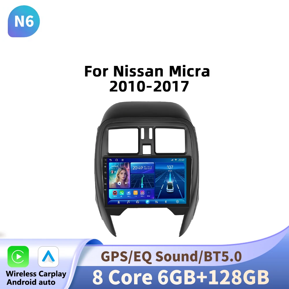 Podofo 9 inch Android autoradio voor Nissan Micca 2010-2017 met multimediaspeler, GPS-navigatie, 2din en Bluetooth