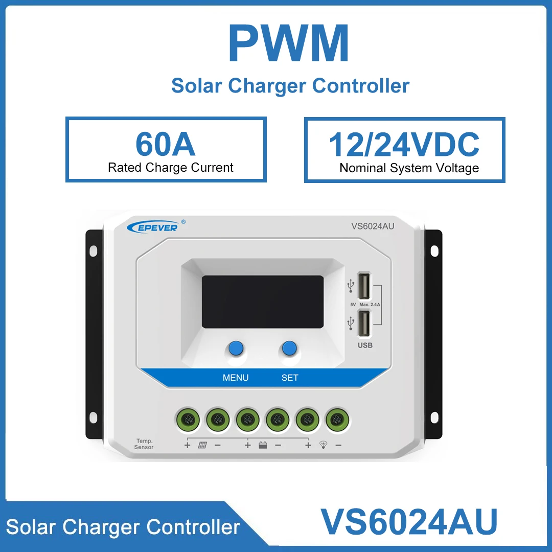 

VS6024AU 60A контроллер солнечного зарядного устройства 12 В 24 В EPEVER для ШИМ солнечной системы ЖК-дисплей с двумя портами USB