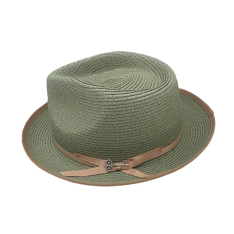 straw jazz hat for Men\'s and Women\'s Handmade Woven Sunshade Jazz Straw Hat with Summer Hat Binding and Color Matching Design