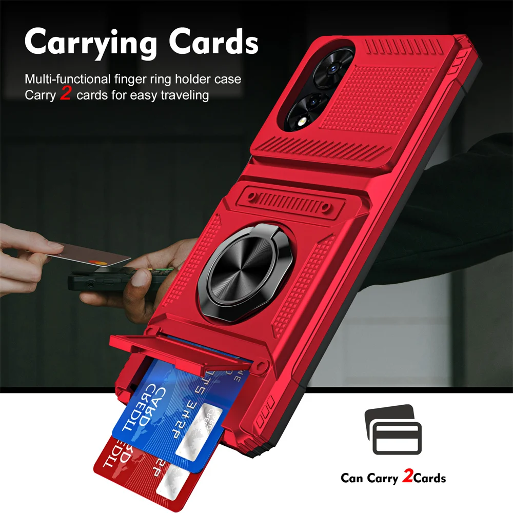 2 Cards Holder Hybrid Defender Case for TCL 50XL Magnetic Ring Stand Funda TCL 50SE