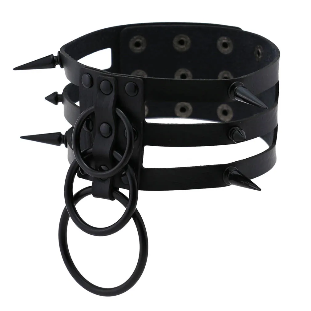 Fashion Women Men Black Rivet Leather Bondage Choker Necklace Punk Circle Spike Goth Collar Harajuku Necklaces Emo Witch Jewelry