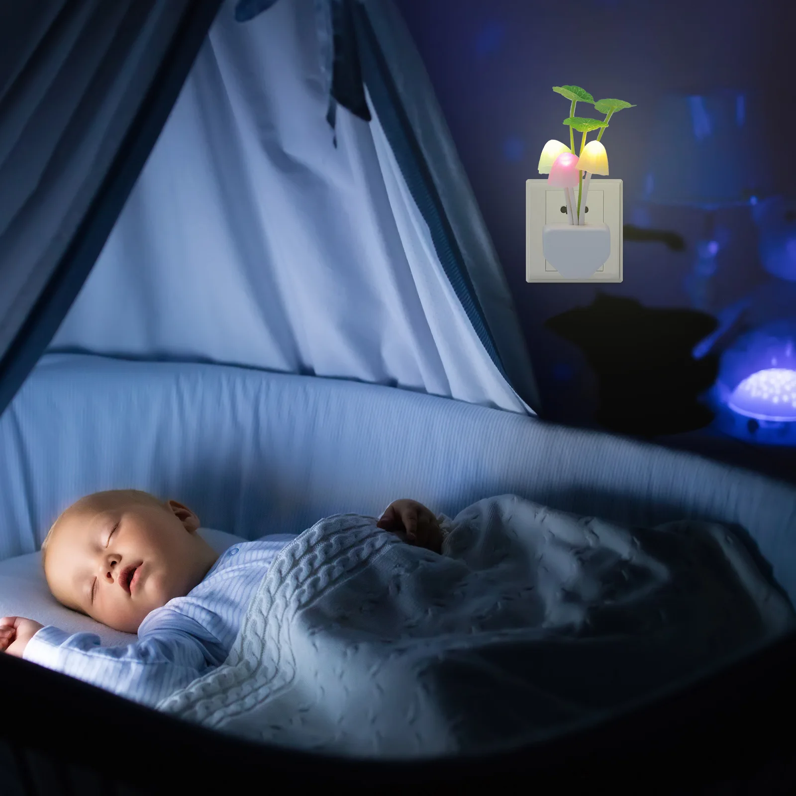 3 pezzi luce notturna occhio caldo fungo luce notturna cura non sfarfallio plug in lampada decorativa da parete camera da letto sensore LED