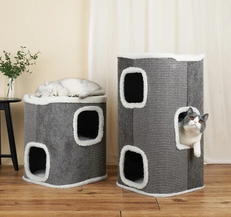 Semi Enclosed Design Large Area Sisal Blanket Two Floors Cat Scratching Climbing Cat Tower Tree