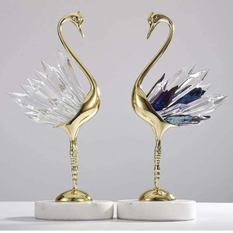 

Light luxury new Chinese decoration table jade office copper crane ornament crystal decoration