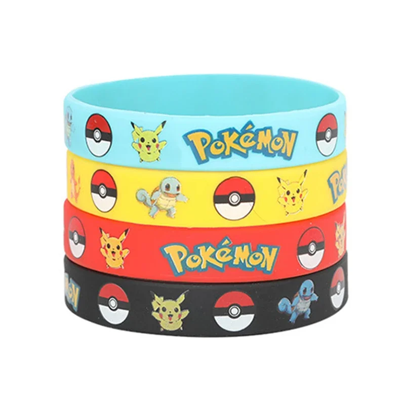 1set Pokemon Anime Pikachu Silicone Bracelet Figures Pocket Elf Print Wristband Party Favors Jewelry for Kids Toy Birthday Gift