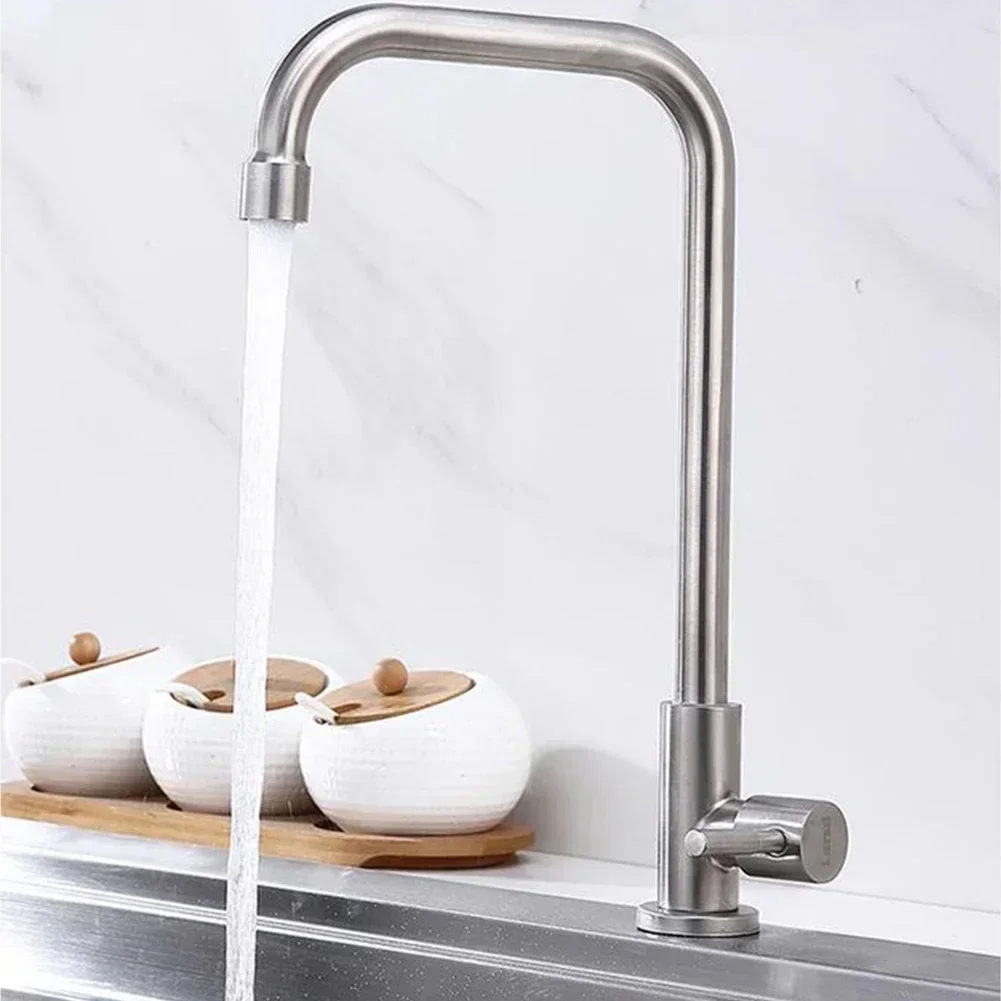 Grifo de cocina de acero inoxidable 304, giratorio, curvatura en forma de 7, Solo Frío, adecuado para cocinas, Bar y baño, 1 Uds.