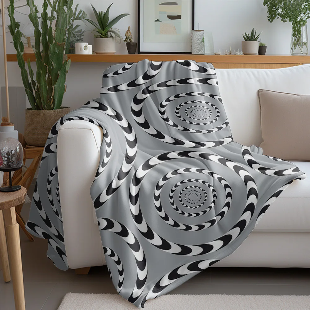 Psychedelic Swirls Optical Illusion Blanket Abstract Black & White Gradient Throw Blanket for Sofa Bed Decor