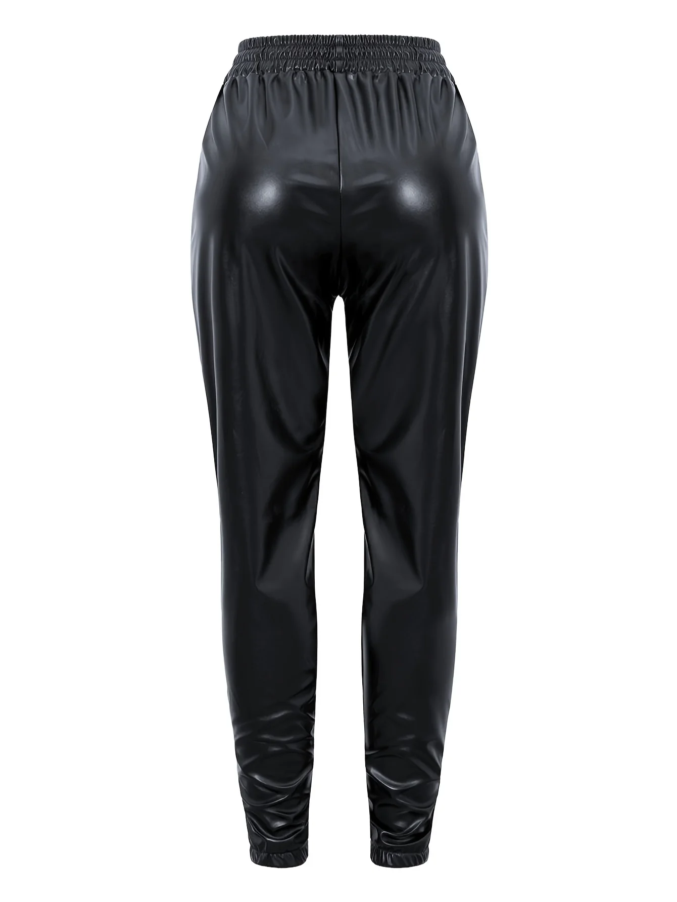 LW Faux Leather Drawstring Pants Shiny Black Sexy Faux Leather Pants Women High Waist Skinny Tights Elastic Stretchy Trousers