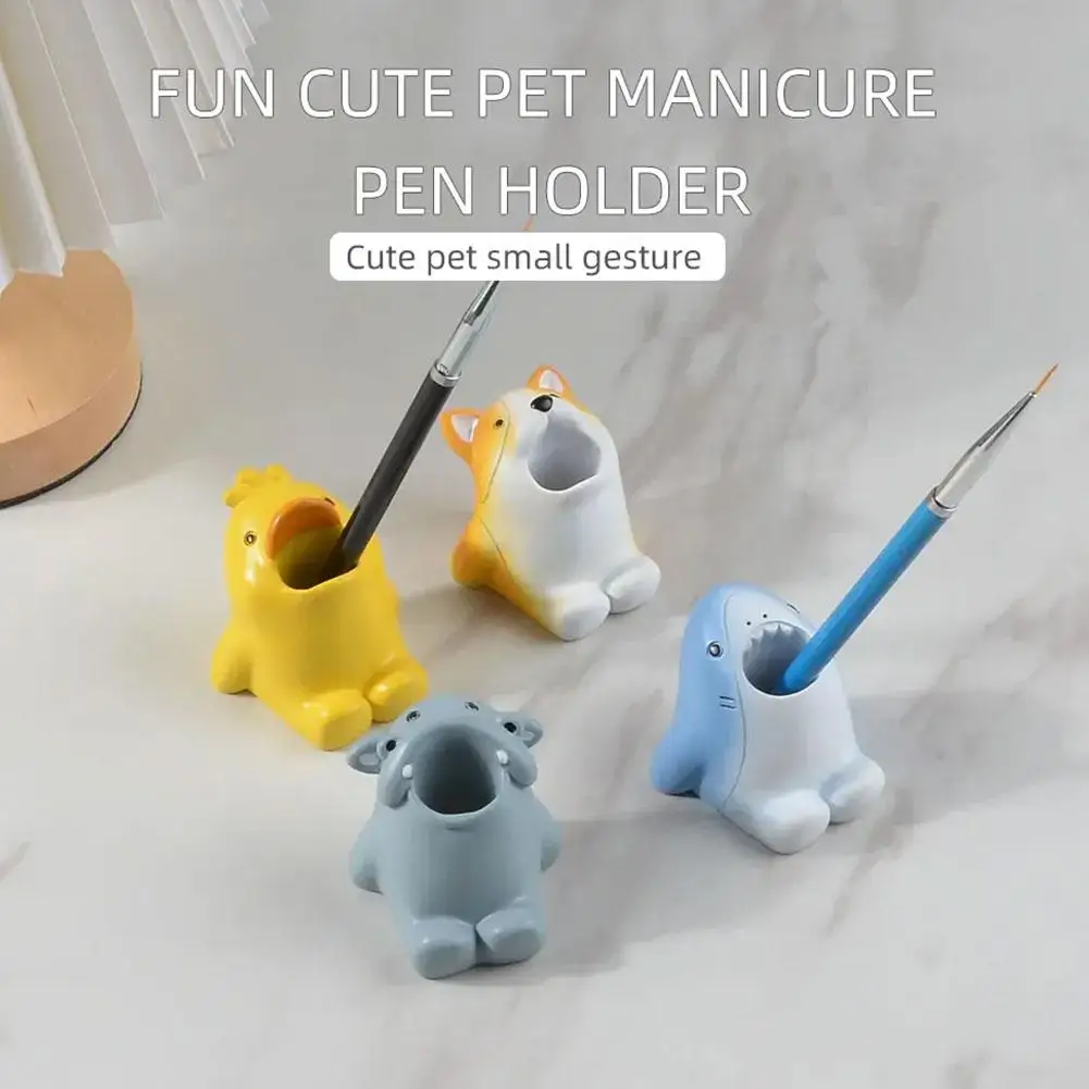 Cute Cartoon Animal Toothbrush Holder Corgi Shark Pencil Storage Stand Makeup Brush Stationery Countertop Organizer Decoration