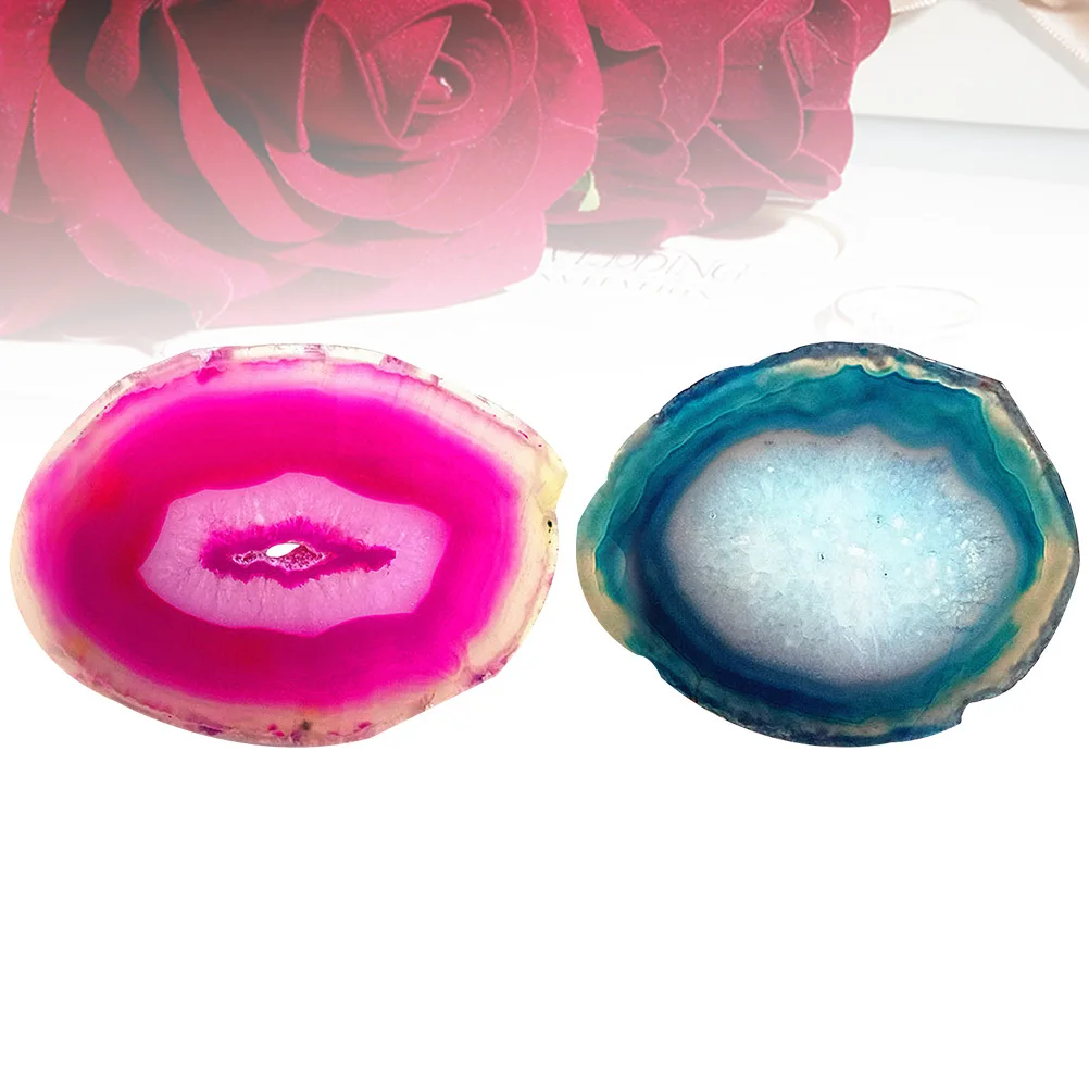 

2Pcs Polished Agate Slice 6-8Cm Oval Decorative Stone Ornament for Home Office Desk Garden Fish Tank Decoration Pink Blue Random