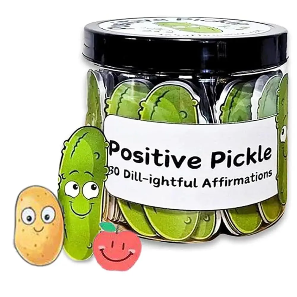 Tarjetas de afirmación de picles positivas, 60 mensajes únicos, soporte emocional, amigos de animación, decoración para aliviar el estrés
