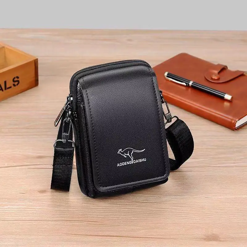 Leather Fashion Phone Pouch Belt Bag Shoulder Crossbody Waist Pack Vintage Outdoor Multi-function Mens Leisure Hanging Waist Bag